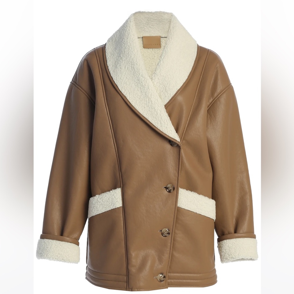 JLUXLABEL Tan Teddy Jacket with Cream Accents - S/M - WORN ONCE